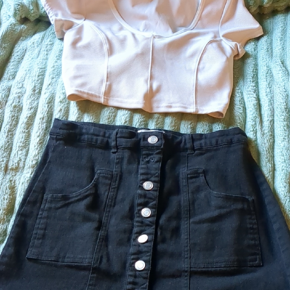 Altar'd State Black Button-Front Mini Skirt